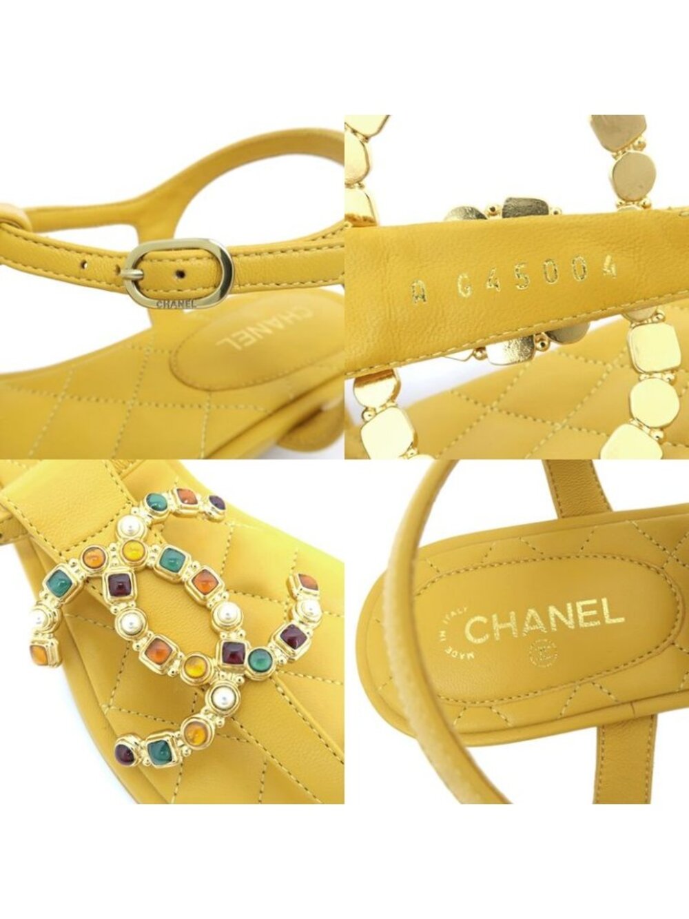 Chanel Flat Sandals Yellow 38 C Visual Coco Mark Shoes - Picture 8 of 10